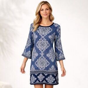 Max Studio New York Navy and White Patterned Dress.